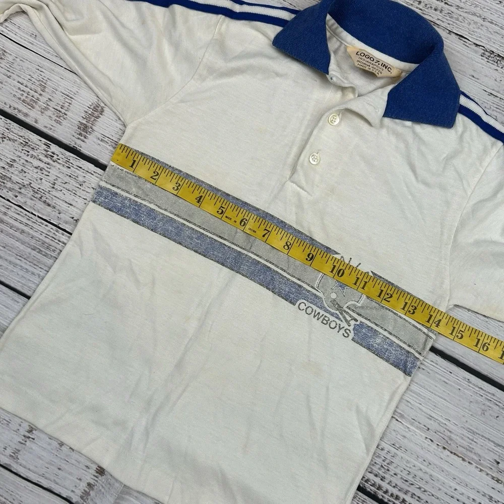 Vintage 70s DALLAS COWBOYS Logo 7 Youth Kids VTG Polo Shirt Striped NFL Faded - Picture 6 of 7